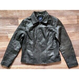 Vintage Gap Jacket Women's Size XS Leather Jacket Full Zip Bomber 2001 Y2K Moto
